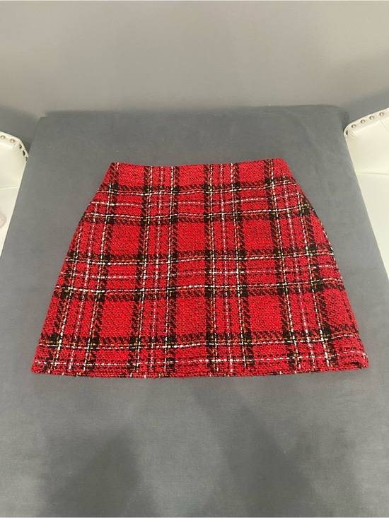 LOFT Dresses & Skirts - LOFT Womens Red Plaid Tweed Midi Pencil Skirt Sz 8 Holidays Cabincore Preppy